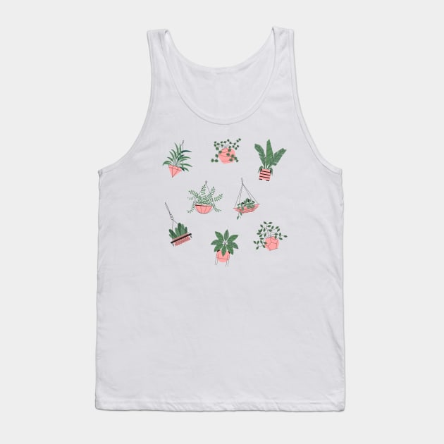 Cute Pink And Green Plant Drawing Tank Top by A.P.